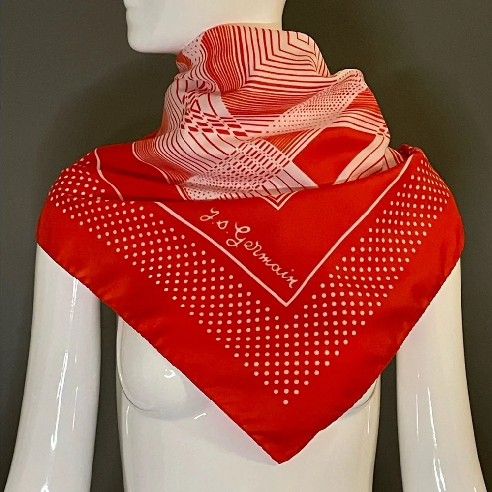Vintage Crimson Red Germain Scarf 33 In Sq Excellent Condition